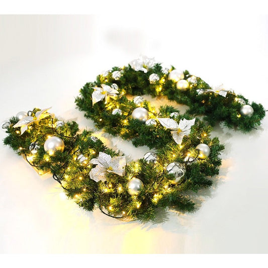 Ghirlanda decorativa Craciun cu Globuri si funde argintii, Flippy, 2,70 m, Verde-1