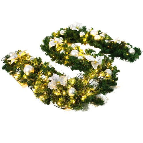 Ghirlanda decorativa Craciun cu Globuri si funde argintii, Flippy, 2,70 m, Verde-0