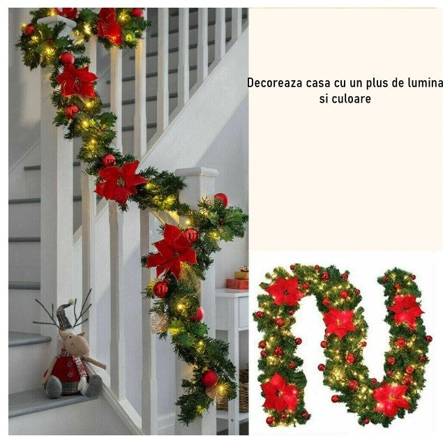 Ghirlanda decorativa Craciun cu Globuri si funde rosii, Flippy, 2,70 m, Verde-1