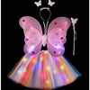 Costum Fluturas cu Aripi Modelabile Luminoase pentru Copii, Flippy, Fusta din Tul cu Lumini, Bagheta si Bentita, 4 piese, Pentru Halloween, Cosplay, Craciun, Carnaval, Paste, Ziua Copilului, Bumbac/Poliester, Marime universala, Curcubeu-0