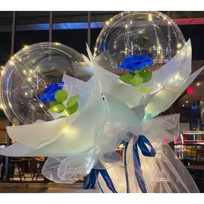 Set balon cu Trandafir, instalatie LED si tul inclus, Albastru, model 2-0