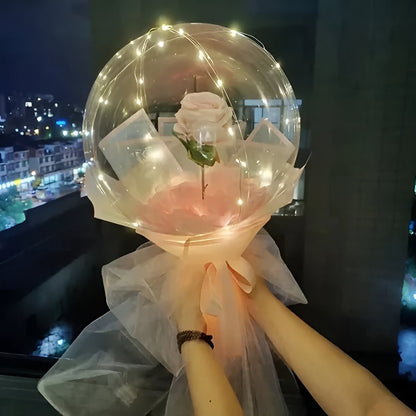 Trandafir in Balon LED cu Lumini, Flippy, Tip Buchet, Diametru 35 cm, Roz-1