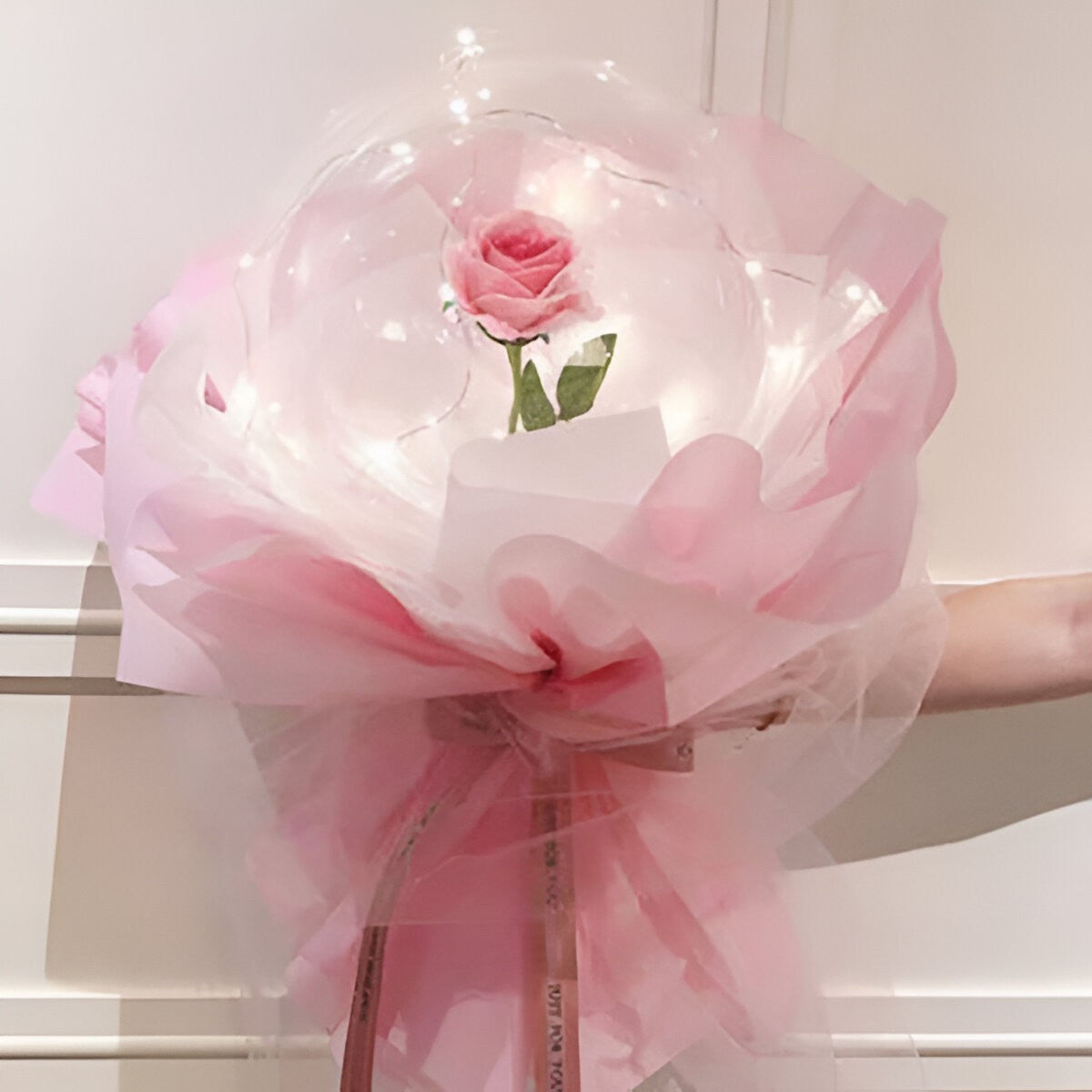 Trandafir in Balon LED cu Lumini, Flippy, Tip Buchet, Diametru 35 cm, Roz-5