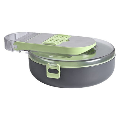 Feliator Multifunctional, Flippy, Razatoare, 8 in 1, pentru Fructe si Legume, 12 Piese, Lame de Inox, Recipient Stocare, Separator Oua, Protectie Mana, ABS, Gri/Verde, 29.5x9x21.8 cm-6