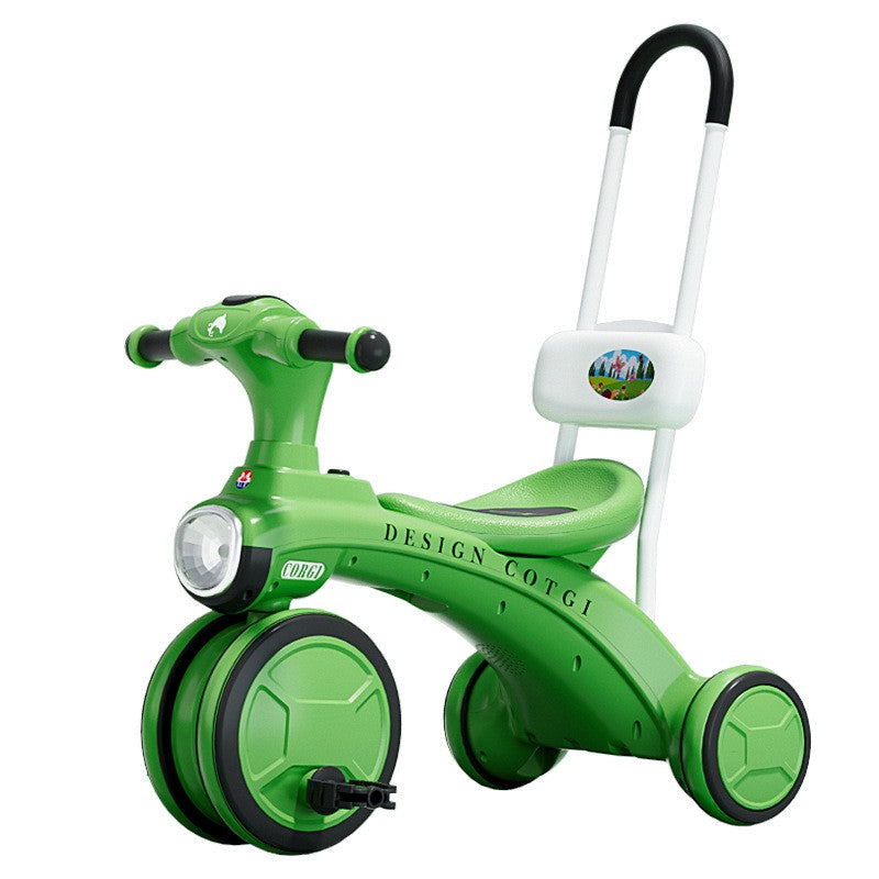 Tricicleta pentru copii Flippy, pedalare, impingere, lumini si sunete, pedale antiderapante, material dur, cos depozitare, varsta peste 18 luni, 80x40x52 cm, verde-0
