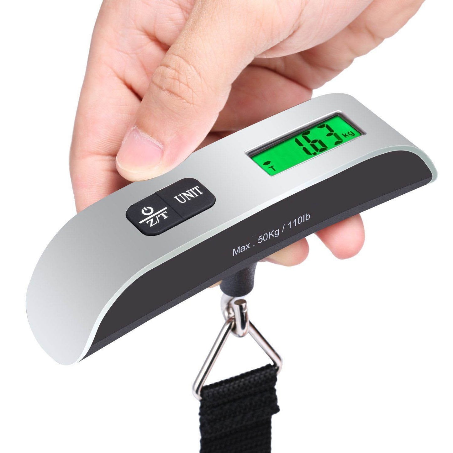Cantar Digital de Mana Curea, Flippy, Cantar Portabil, Cantarire Bagaje, Capacitate 50 kg, Functie de Tara, 12.5 x 2.8 x 2.8 cm, Alb-Negru-7