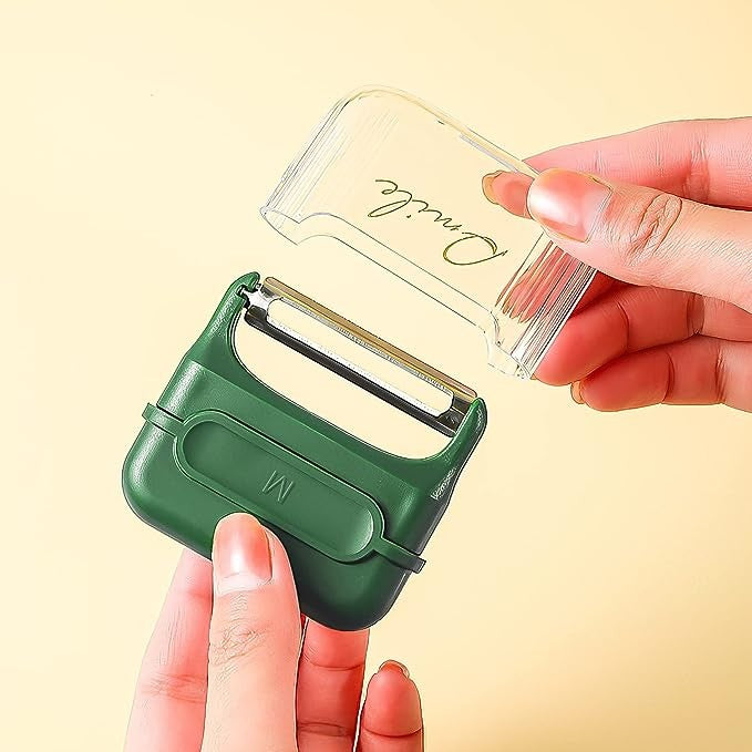 Decojitor/Curatator manual de legume si fructe, Flippy, portabil, cu magnet, doua lame, Inox, Verde, 6.7x6x1.6 cm-1