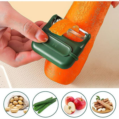 Decojitor/Curatator manual de legume si fructe, Flippy, portabil, cu magnet, doua lame, Inox, Verde, 6.7x6x1.6 cm-2