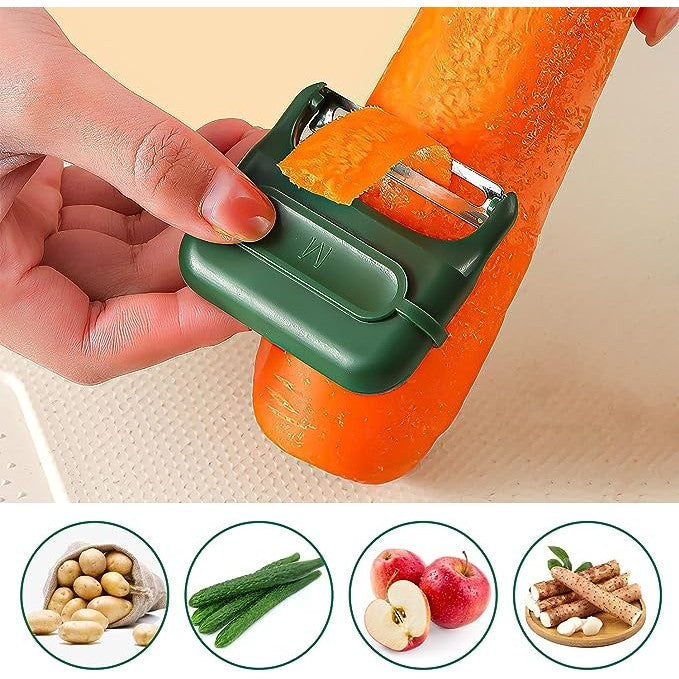 Decojitor/Curatator manual de legume si fructe, Flippy, portabil, cu magnet, doua lame, Inox, Verde, 6.7x6x1.6 cm-2