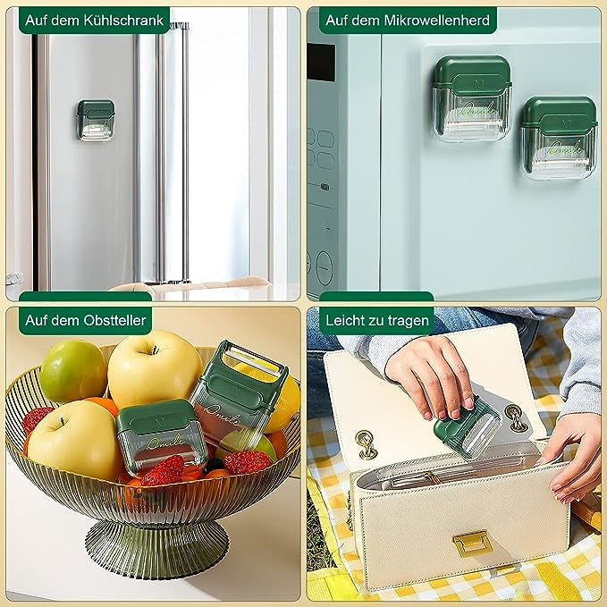 Decojitor/Curatator manual de legume si fructe, Flippy, portabil, cu magnet, doua lame, Inox, Verde, 6.7x6x1.6 cm-5