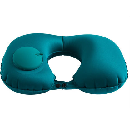 Perna pentru gat Flippy, portabila, umflare prin apasare, usor de depozitat, imbracata in material catifelat, in forma de U, 40 x 28 cm, verde-0