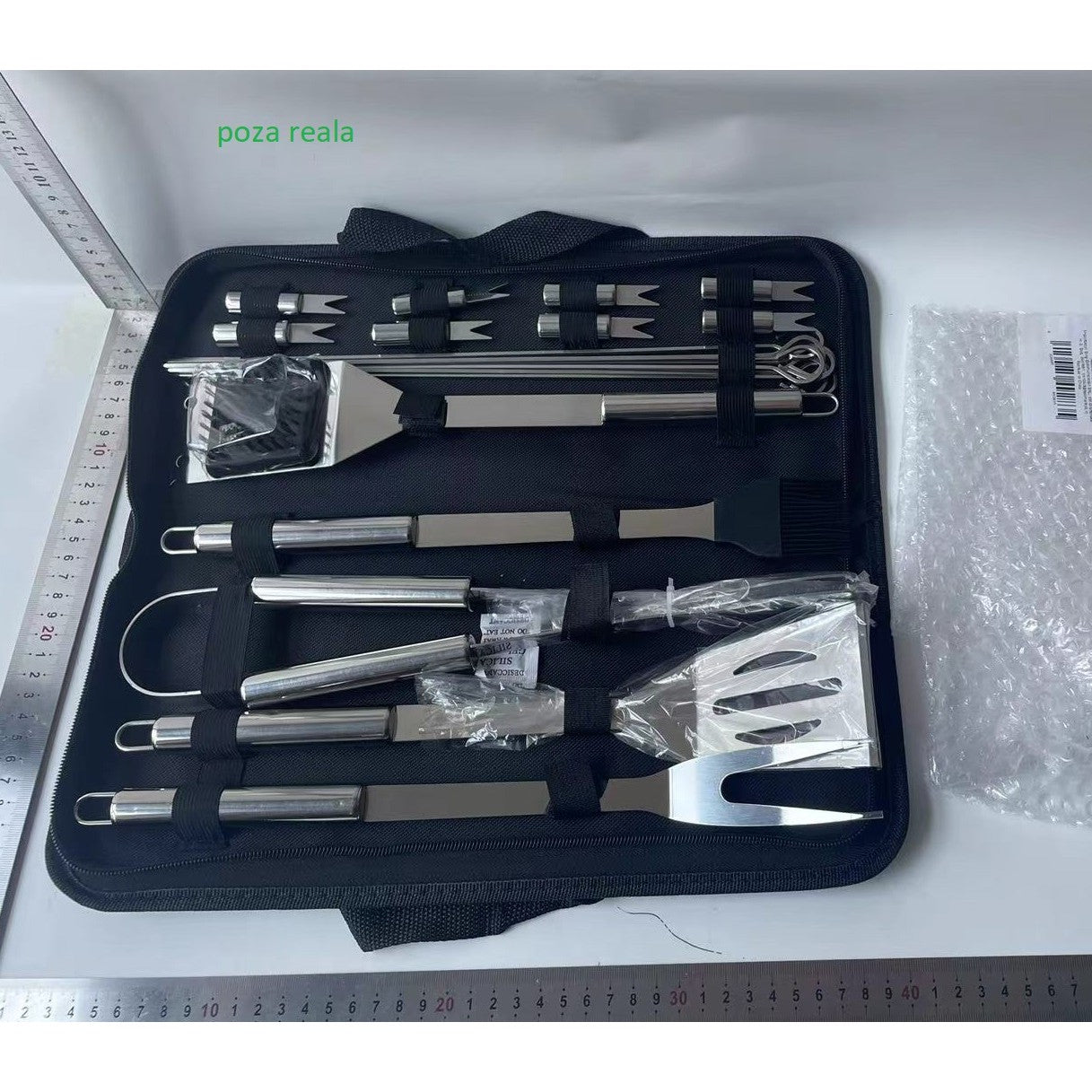 Set 18 Ustensile pentru Gratar, Flippy, din Otel Inoxidabil, Geanta Oxford, Argintiu-1