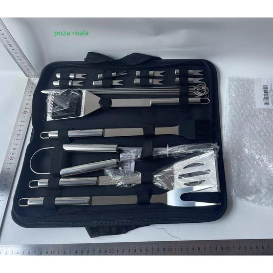 Set 18 Ustensile pentru Gratar, Flippy, din Otel Inoxidabil, Geanta Oxford, Argintiu-1