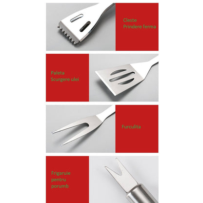 Set 18 Ustensile pentru Gratar, Flippy, din Otel Inoxidabil, Geanta Oxford, Argintiu-5