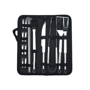 Set 18 Ustensile pentru Gratar, Flippy, din Otel Inoxidabil, Geanta Oxford, Argintiu-0