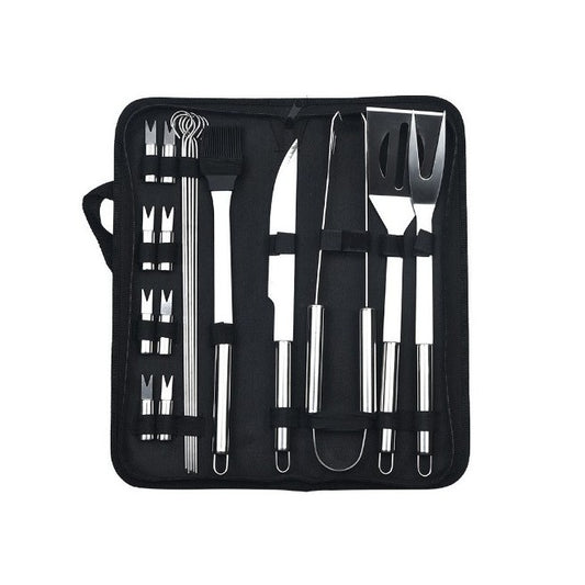 Set 18 Ustensile pentru Gratar, Flippy, din Otel Inoxidabil, Geanta Oxford, Argintiu-0
