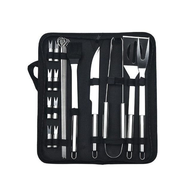 Set 18 Ustensile pentru Gratar, Flippy, din Otel Inoxidabil, Geanta Oxford, Argintiu-0