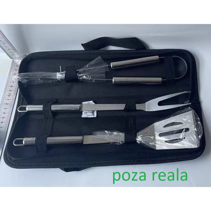 Set 3 Ustensile pentru Gratar, Flippy, din Otel Inoxidabil, Geanta Oxford, Argintiu-1