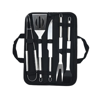 Set 5 Ustensile pentru Gratar, Flippy, din Otel Inoxidabil, Geanta Oxford, Argintiu-0