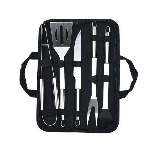 Set 5 Ustensile pentru Gratar, Flippy, din Otel Inoxidabil, Geanta Oxford, Argintiu-0