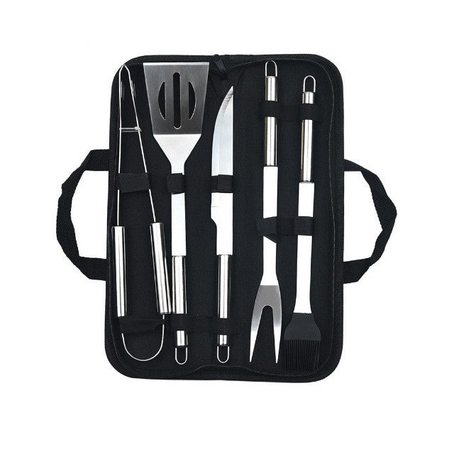 Set 5 Ustensile pentru Gratar, Flippy, din Otel Inoxidabil, Geanta Oxford, Argintiu-0