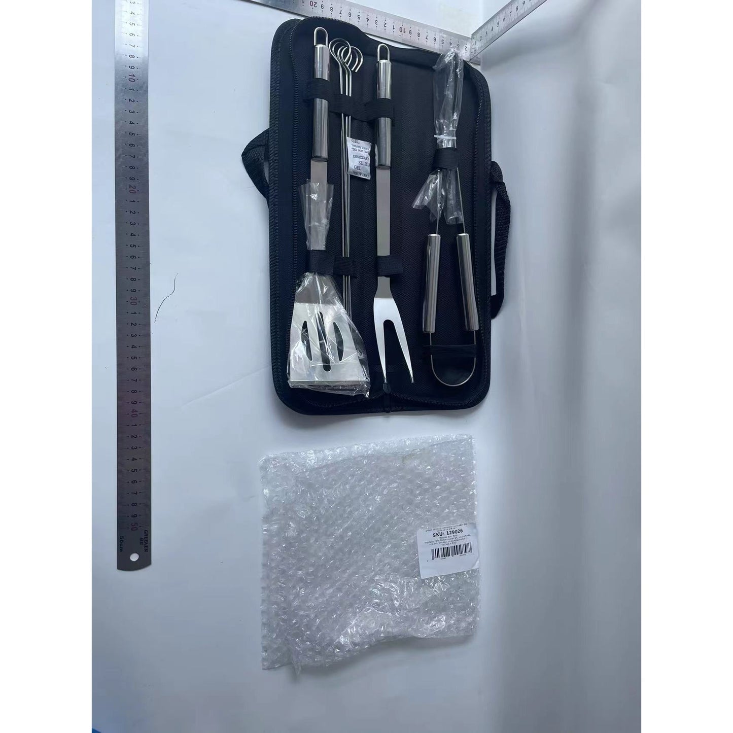 Set 7 Ustensile pentru Gratar, Flippy, din Otel Inoxidabil, Geanta Oxford, Argintiu-1