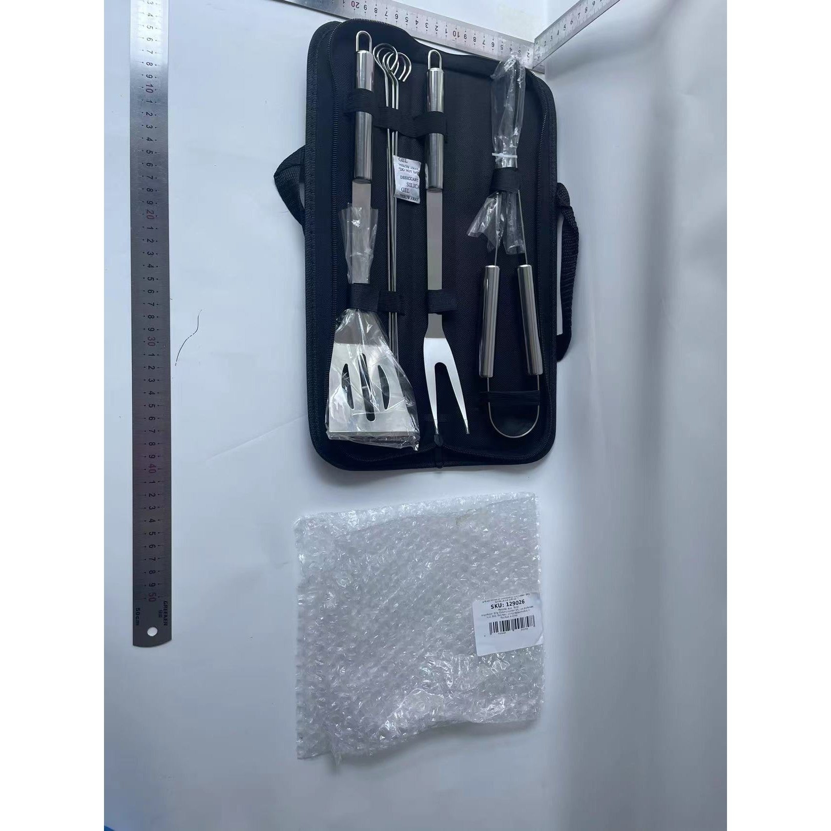 Set 7 Ustensile pentru Gratar, Flippy, din Otel Inoxidabil, Geanta Oxford, Argintiu-1