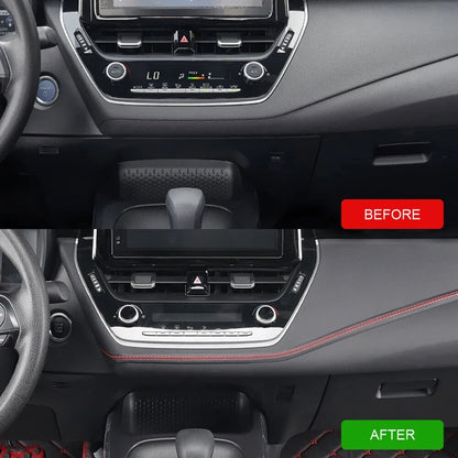Banda decorativa pentru interiorul vehiculului, lungime 2m, din piele ecologica, culoare Neagra + cusatura Rosie-3