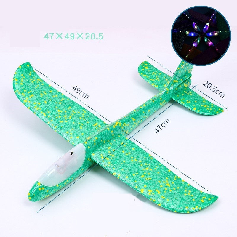 Avion planor din polistiren in punga , lungime 47 cm , cu lumina pe varf, Verde , Flippy-2