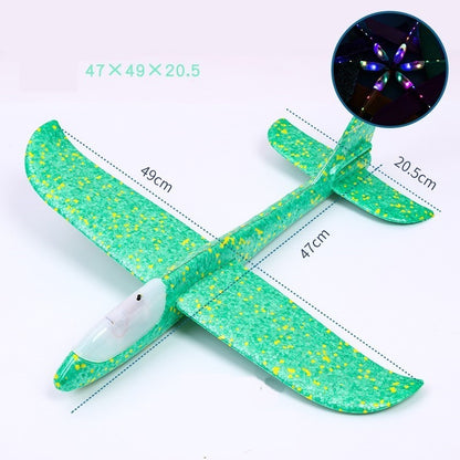 Avion planor din polistiren in punga , lungime 47 cm , cu lumina pe varf, Verde , Flippy-2