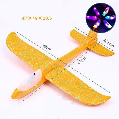 Avion planor din polistiren in punga , lungime 47 cm , cu lumini pe varf, Portocaliu, Flippy-2