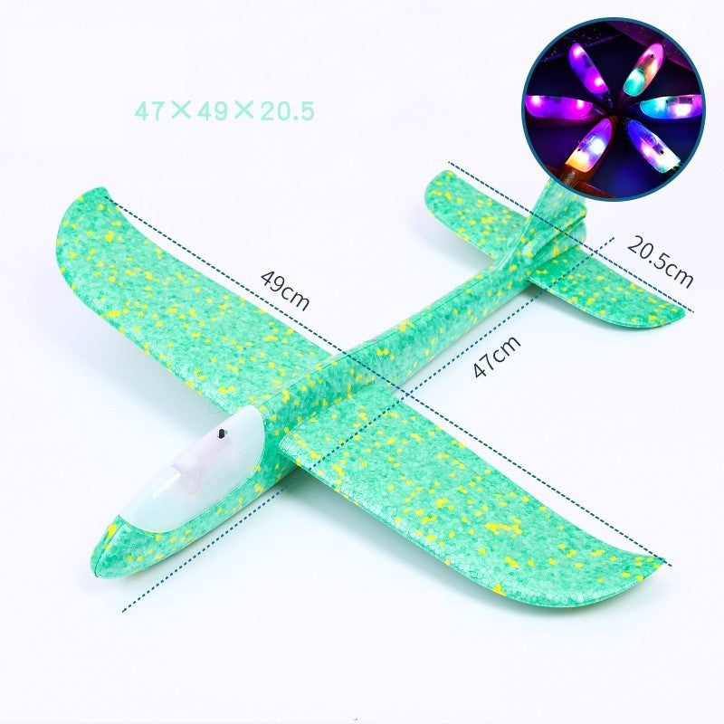 Avion planor din polistiren in punga , lungime 47 cm , Verde, cu lumini pe cap, Flippy-1