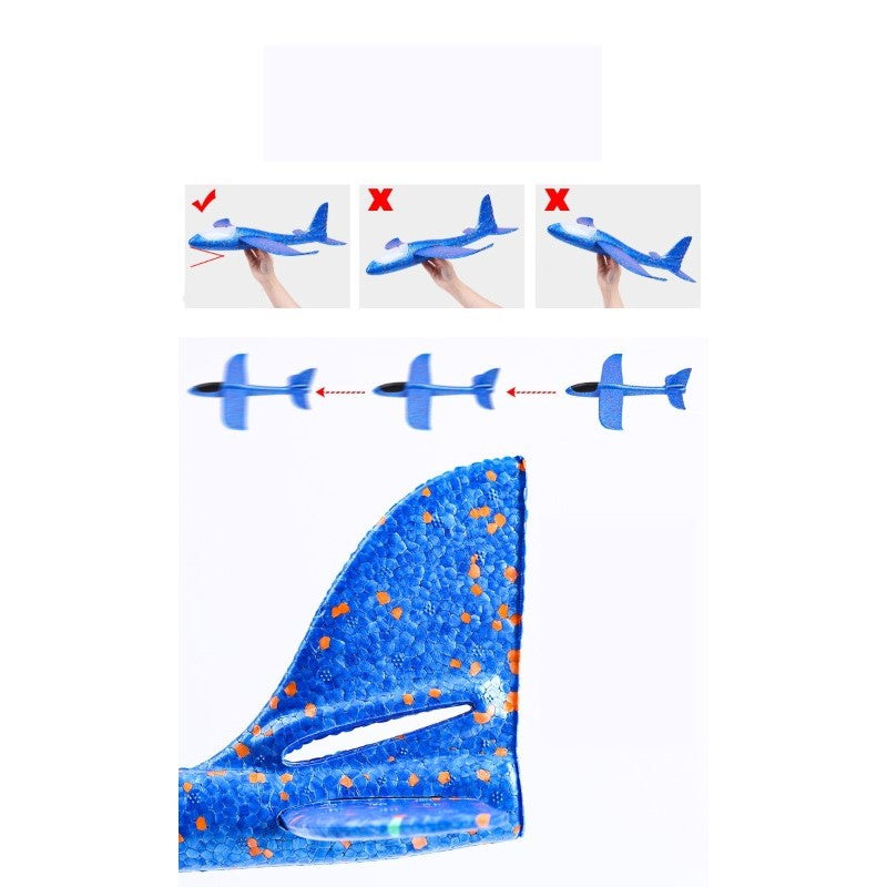 Avion planor din polistiren in punga , lungime 47 cm , cu lumini pe cap, Albastru , Flippy-3