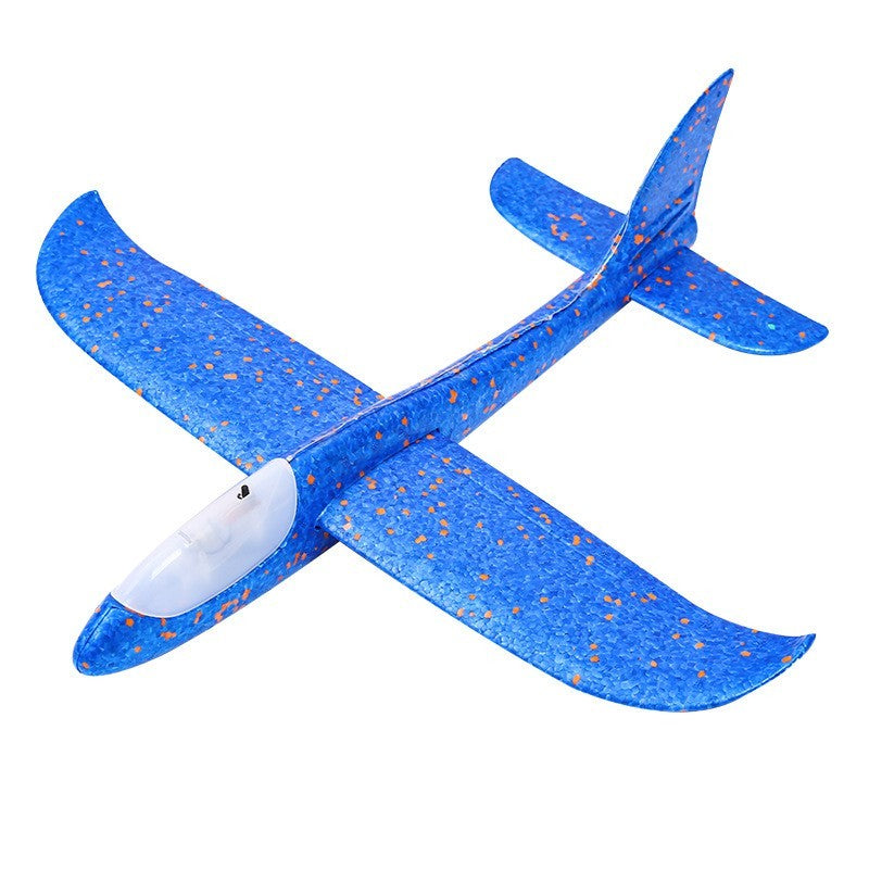 Avion planor din polistiren in punga , lungime 47 cm , cu lumini pe cap, Albastru , Flippy-0