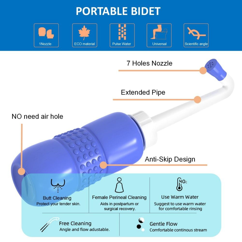 Bideu Portabil, Flippy, pentru Postpartum/ Postoperator, 450 mL, cu Capac si Husa Galbena, Culoare Recipient Mov-2