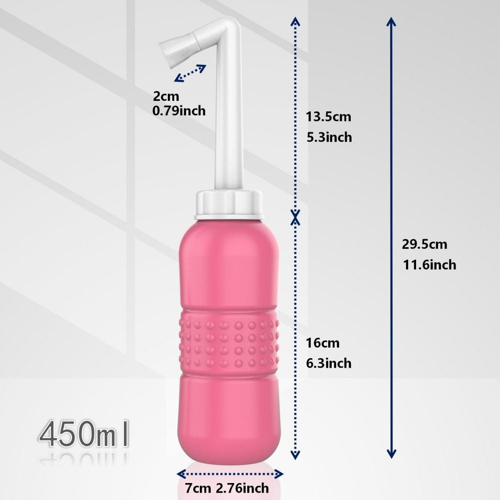 Bideu Portabil, Flippy, pentru Postpartum/ Postoperator, 450 mL, cu Capac si Husa Galbena, Culoare Recipient Roz-2