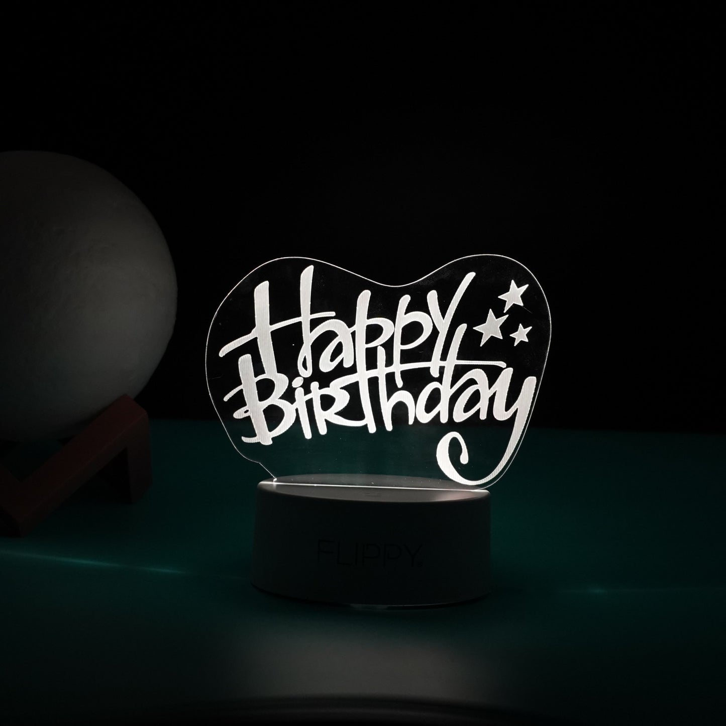Lampa LED decorativa, Flippy, 3D, Happy Birthday, cu USB si baterii, 20 cm inaltime, din material acril, lumina multicolora si telecomanda inclusa, alb-2