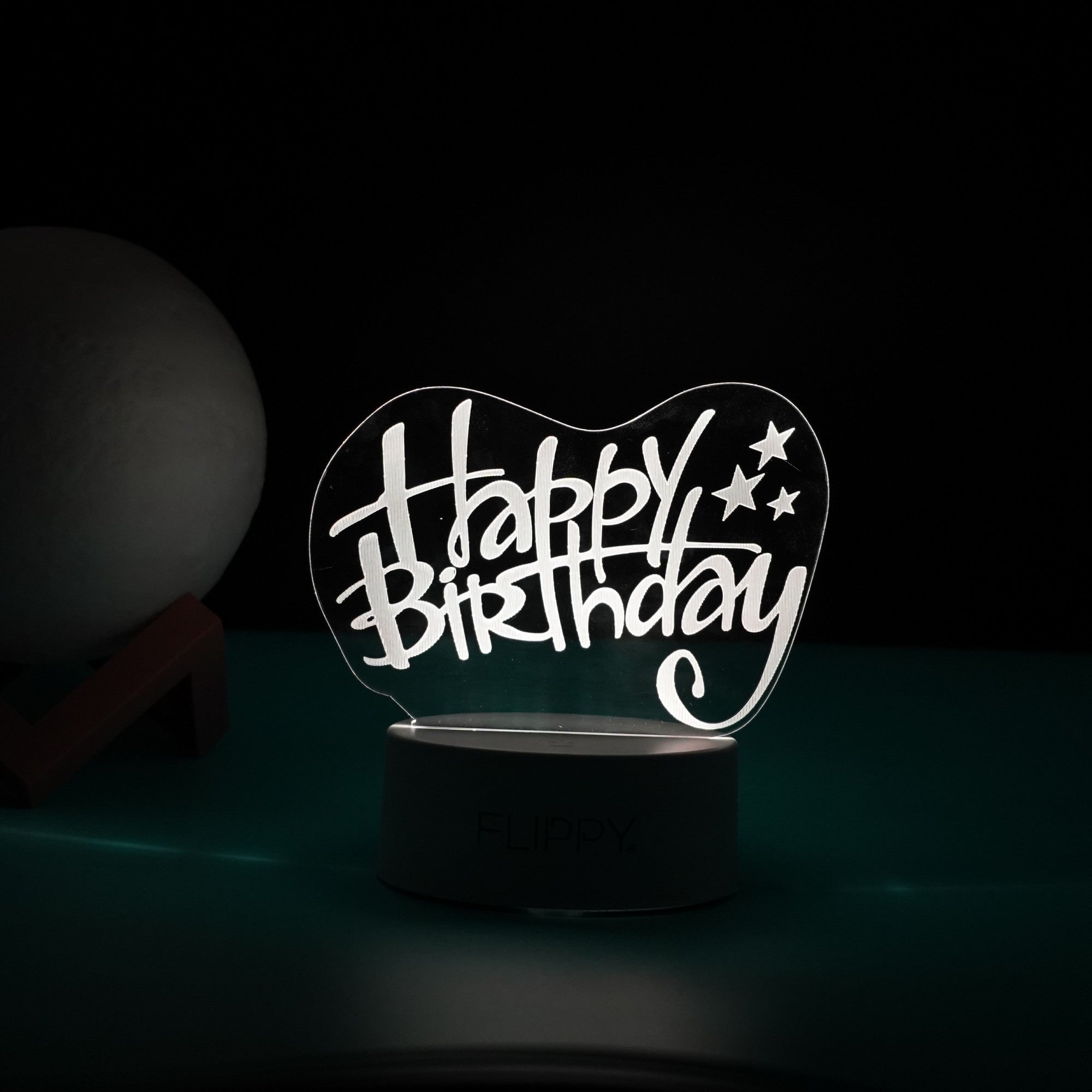Lampa LED decorativa, Flippy, 3D, Happy Birthday, cu USB si baterii, 20 cm inaltime, din material acril, lumina multicolora si telecomanda inclusa, alb-2
