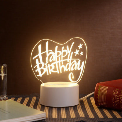 Lampa LED decorativa, Flippy, 3D, Happy Birthday, cu USB si baterii, 20 cm inaltime, din material acril, lumina multicolora si telecomanda inclusa, alb-3