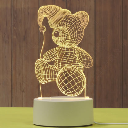 Lampa LED decorativa, Flippy, 3D, Urs cu palarie, cu telecomanda, doua moduri de alimentare USB si baterii, 20 cm inaltime, din material acril si lumina multicolora, alb-4