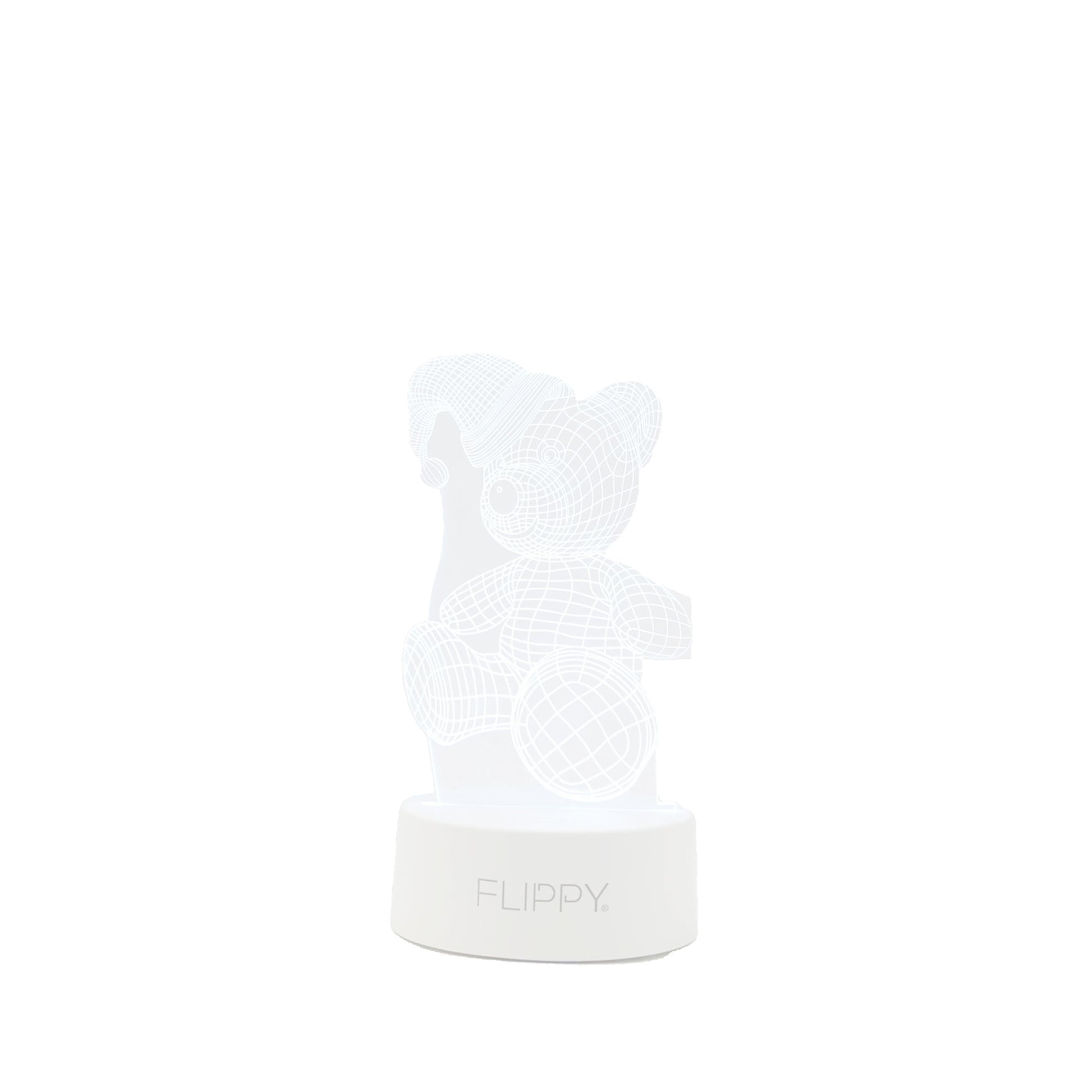 Lampa LED decorativa, Flippy, 3D, Urs cu palarie, cu telecomanda, doua moduri de alimentare USB si baterii, 20 cm inaltime, din material acril si lumina multicolora, alb-1