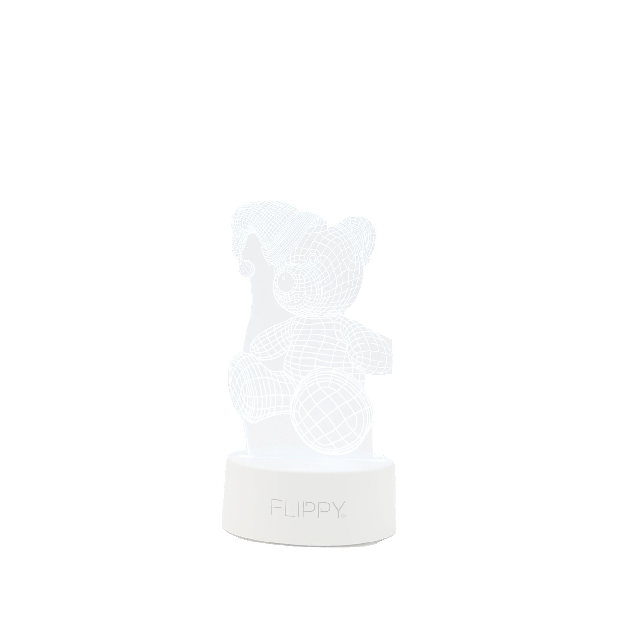 Lampa LED decorativa, Flippy, 3D, Urs cu palarie, cu telecomanda, doua moduri de alimentare USB si baterii, 20 cm inaltime, din material acril si lumina multicolora, alb-1