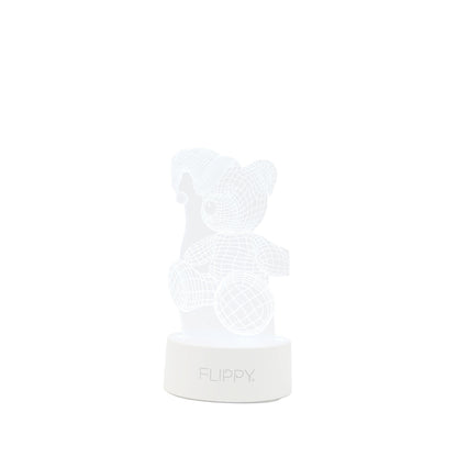 Lampa LED decorativa, Flippy, 3D, Urs cu palarie, cu telecomanda, doua moduri de alimentare USB si baterii, 20 cm inaltime, din material acril si lumina multicolora, alb-1