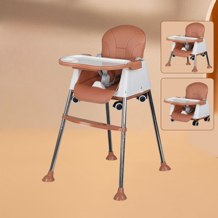 Scaun de Masa Pliabil 3in1, Flippy, Reglabil, Multifunctional, 3 Pozitii, Masuta si Husa Detasabile, Roti, Centura de Siguranta, Ajustare Inaltime, Maro-1
