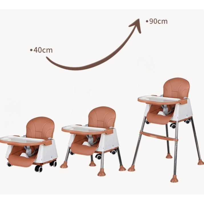 Scaun de Masa Pliabil 3in1, Flippy, Reglabil, Multifunctional, 3 Pozitii, Masuta si Husa Detasabile, Roti, Centura de Siguranta, Ajustare Inaltime, Maro-2
