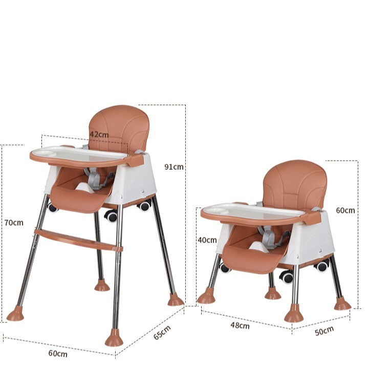 Scaun de Masa Pliabil 3in1, Flippy, Reglabil, Multifunctional, 3 Pozitii, Masuta si Husa Detasabile, Roti, Centura de Siguranta, Ajustare Inaltime, Maro-6