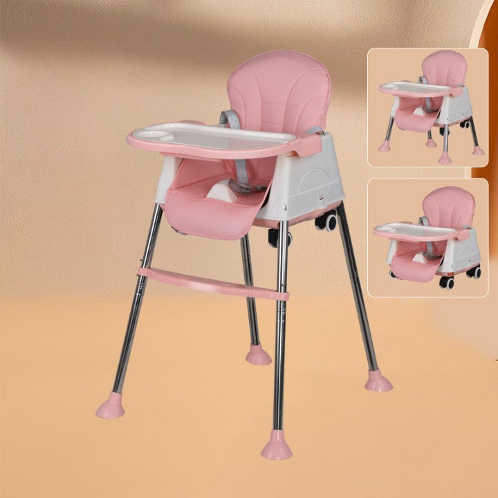 Scaun de Masa Pliabil 3in1, Flippy, Reglabil, Multifunctional, 3 Pozitii, Masuta si Husa Detasabile, Roti, Centura de Siguranta, Ajustare Inaltime, Roz-1
