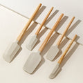 Set 5 Ustensile de Bucatarie, Flippy, din Silicon si Lemn, Spatule de Diferite Dimensiuni, Termorezistente, Antiaderente, Bej-Maro-0