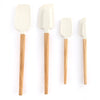 Set 4 Ustensile de Bucatarie, Flippy, din Silicon si Lemn, Spatule de Dimensiuni Diferite, Termorezistente, Antiaderente, Alb-Maro-0