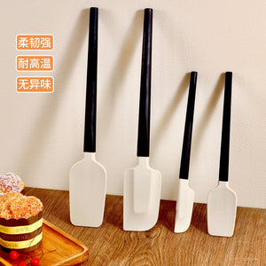Set 4 Ustensile de Bucatarie, Flippy, din Silicon si Lemn, Spatule de Diferite Dimensiuni, Termorezistente, Antiaderente, Alb-Negru-0